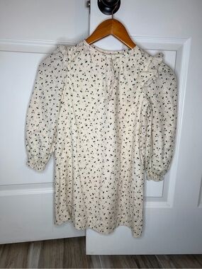 Bonpoint Beige Off White Long Sleeve Cotton Blueberry Print Dress Girls Sz 8A